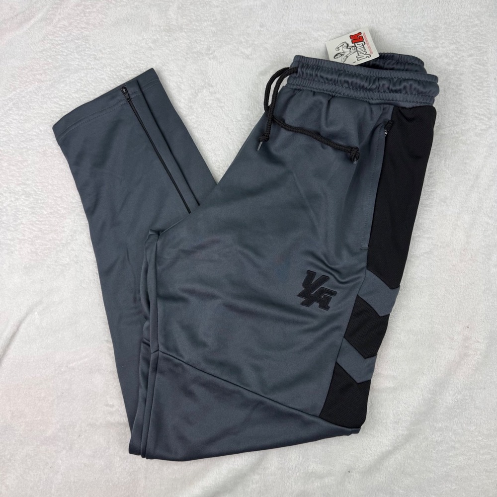 YoungLA Mens Track Pants Gray Black Tapered Soccer Joggers Size L Zip Ankle